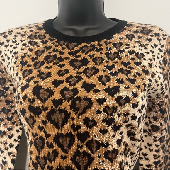 RED VALENTINO Leopard Print Long Sleeve Mini Sweater Dress Size M - Picture 7 of 10
